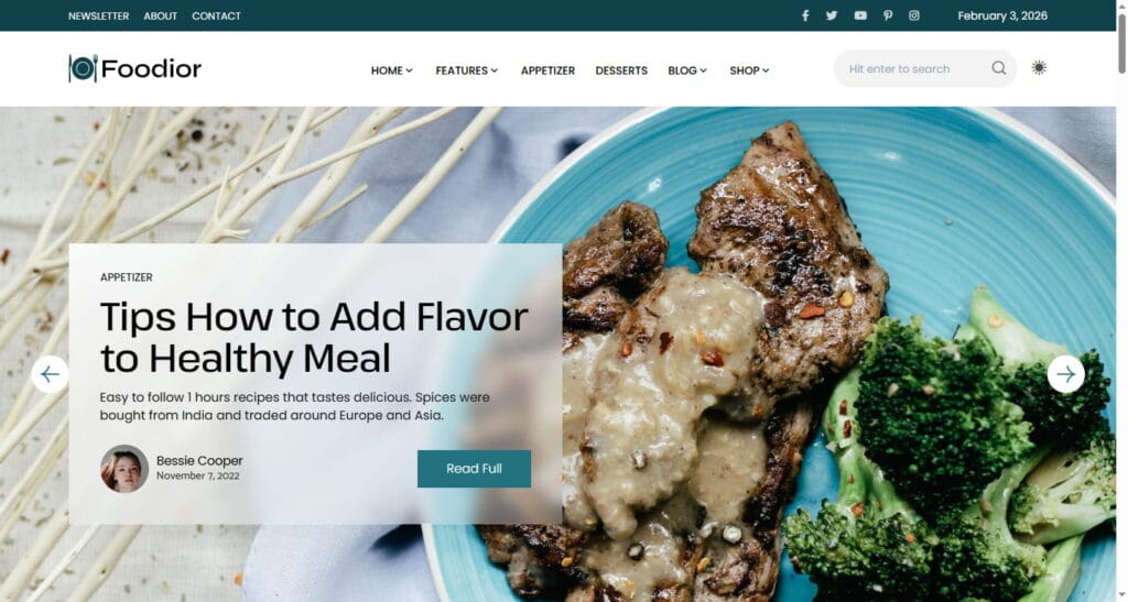 Foodior – Personal Food Blog WordPress Theme